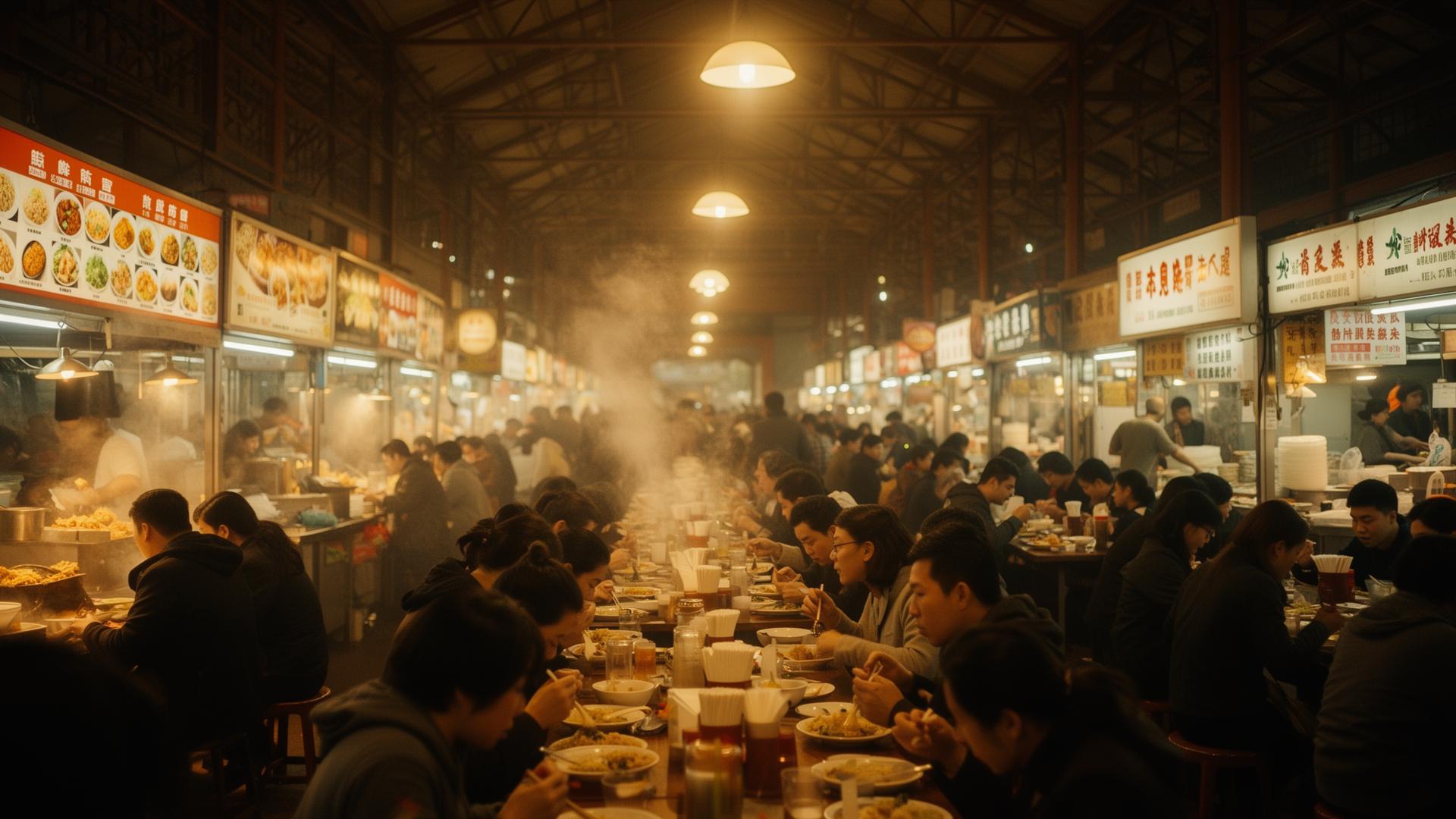 Bustling food court inside Hmong Village